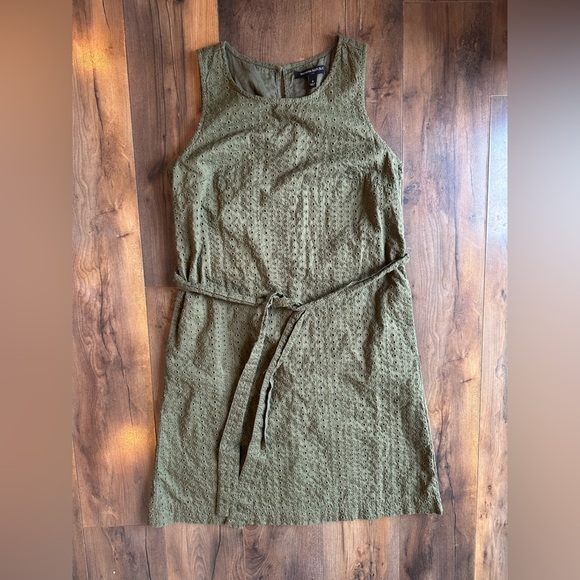 Banana Republic Dresses & Skirts - Banana Republic Olive Eyelet Dress Size 4 | Sleeveless Belted Cotton Chic